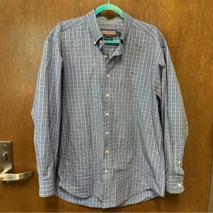 Vineyard Vines Whale Shirt Buttonup Men’s L blue plaid 100% cotton preppy